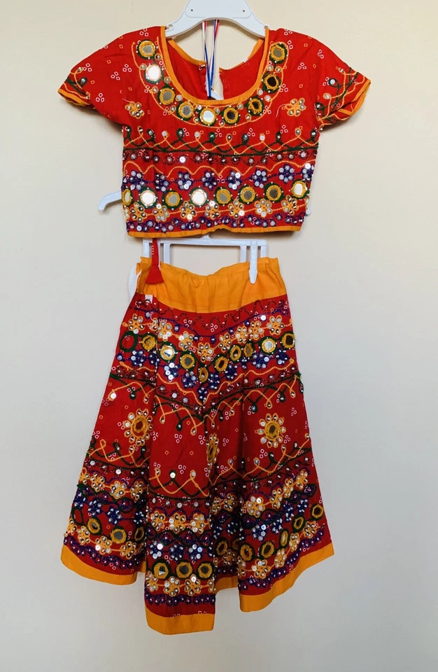 Girls Lehenga Choli Rajasthani Jaipuri Sz 18mo-2yr Kids Mirror Work Ghaghra - Image 2 of 4