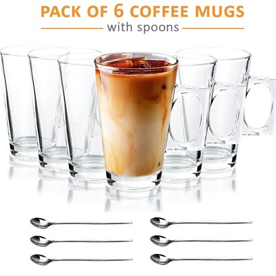 6er PACKUNG 240ML HEISSKALTGETRÄNKE LATTE CAPPUCCINO GLASBECHER KAFFEETASSE KOSTENLOSE LÖFFEL