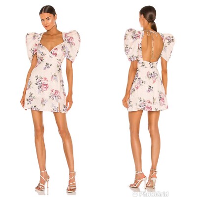 LPA Azra Mini Dress Puff Sleeve Ariel Pink Print Size XS NWT! | eBay