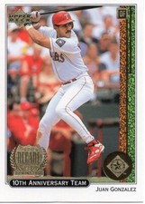 1999 Upper Deck 10th Anniversary Team #X18 Juan Gonzalez (corner ding)