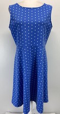 Talbots Sleeveless Polka Dot Dress Womens L Blue Whiate Fit And Flare comfort