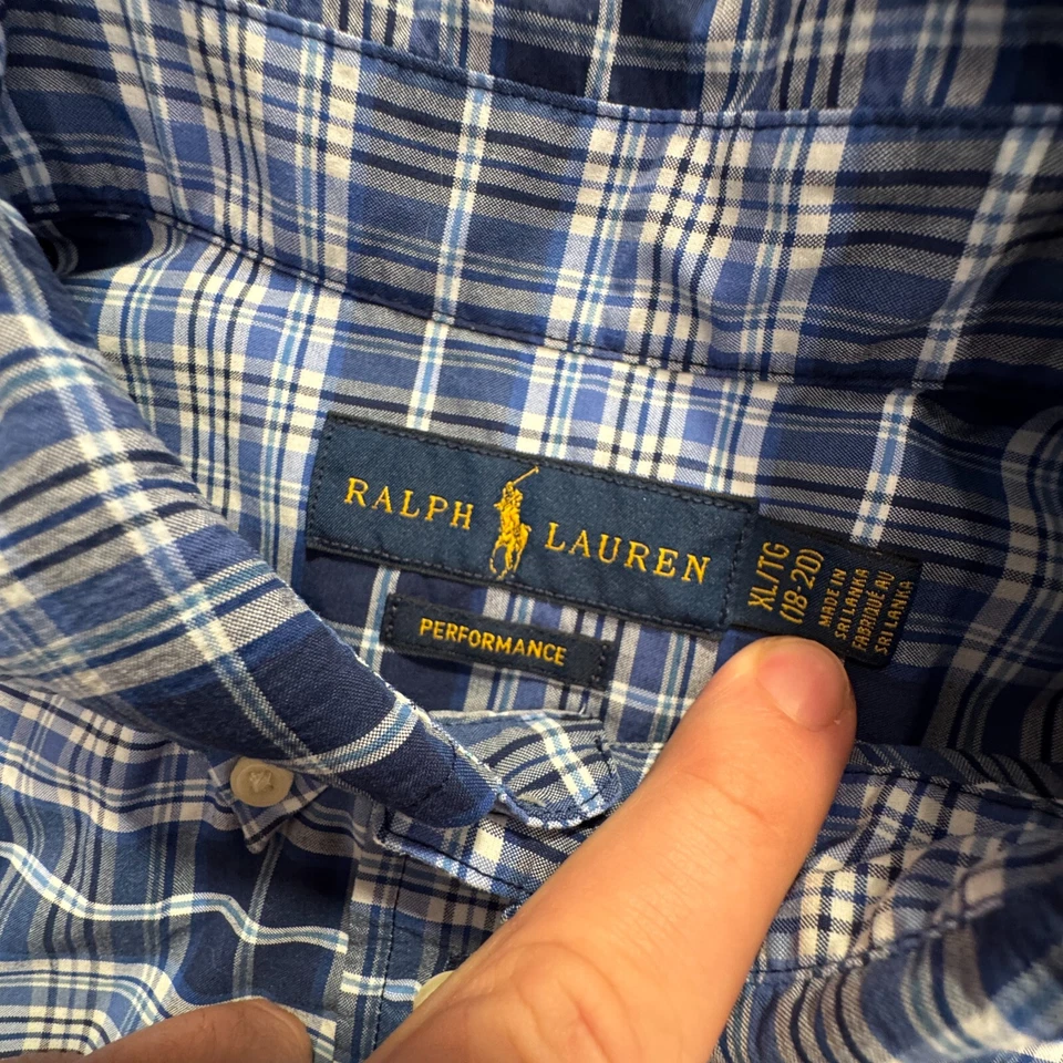 Camisa Ralph Lauren Performance Juvenil XL 18/20 Adolescente Azul Mezcla a Cuadros Nylon Preppy Foto 3 de 4