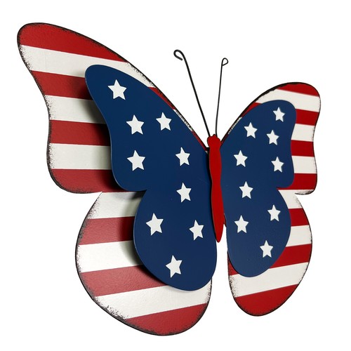 Rustic Hanging Metal American Flag Patriotic Butterfly Wall Door Yard Signs - 第 15/23 張圖片
