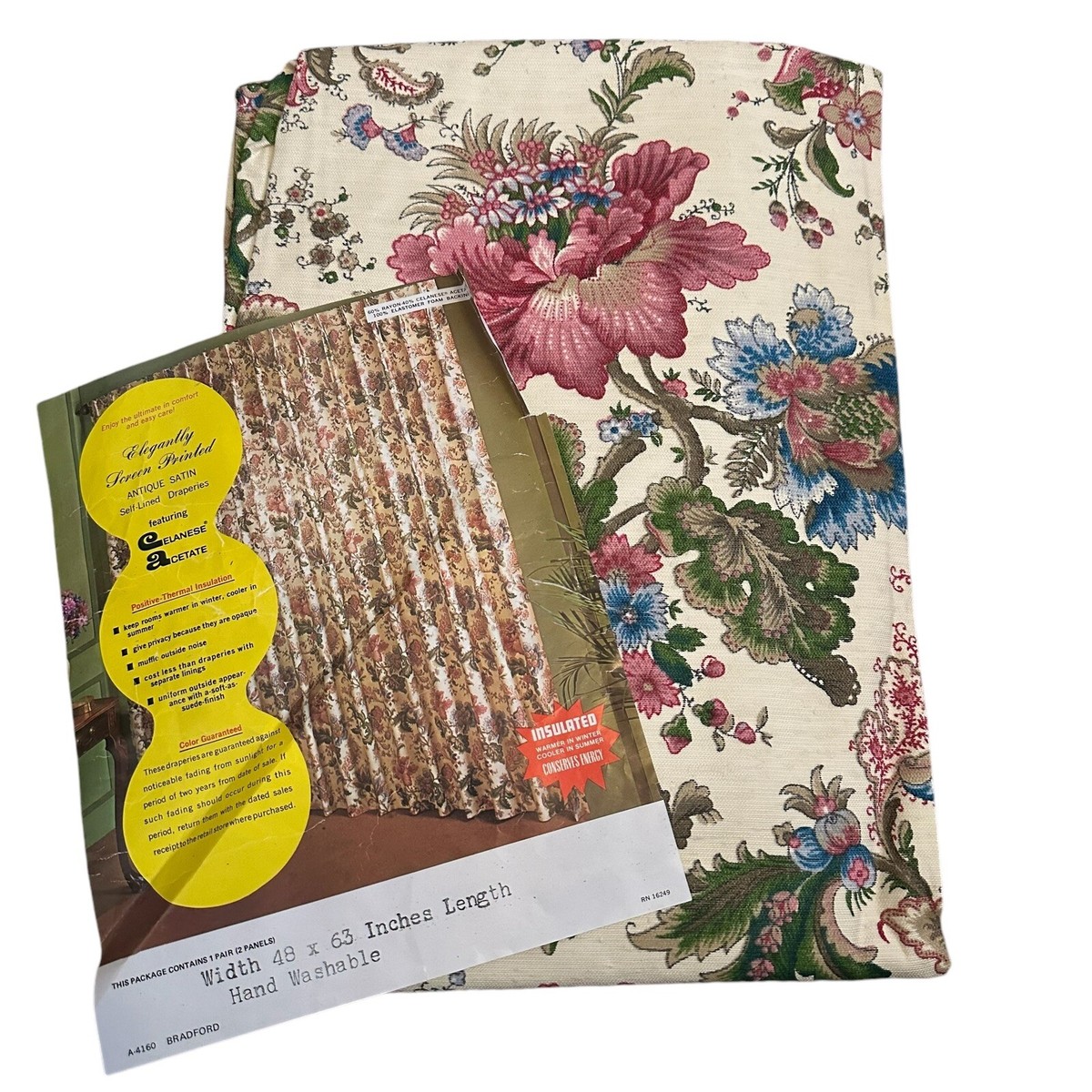 2 Panels Vtg Large Floral Flowers Lined Curtains Linen Heavy