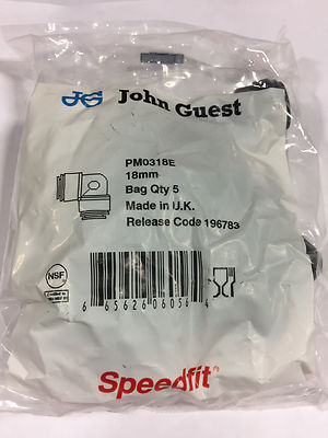 John Guest PM 0318E equal elbow, 18mm tube OD (bags of 5)