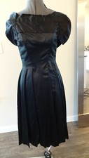 Vintage 1950s 1960s Silk Satin Little Black Dress S