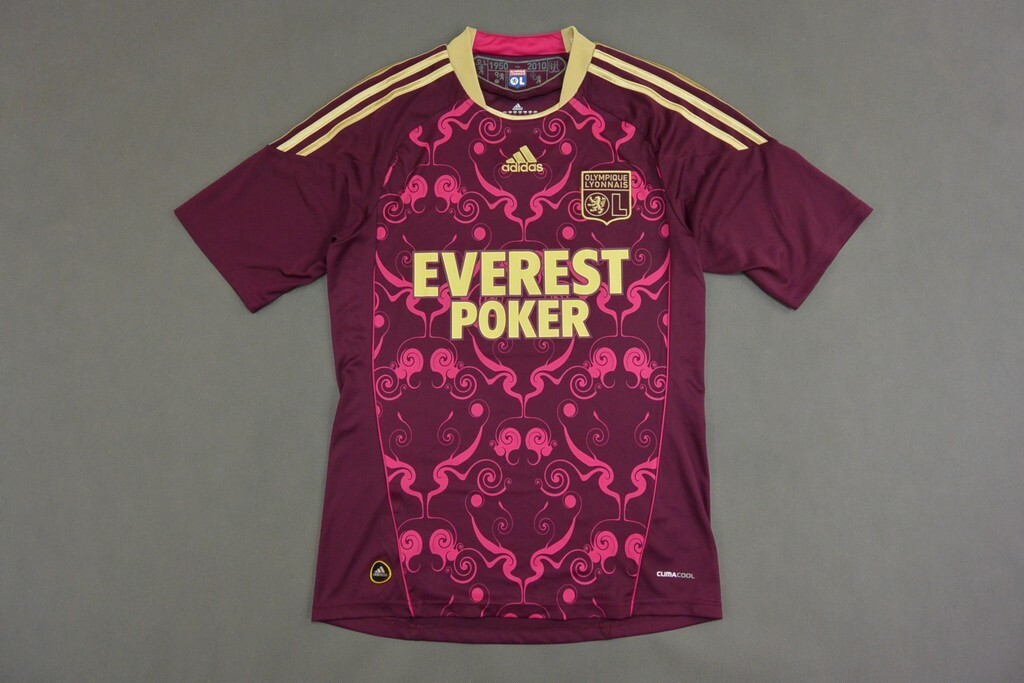 2010 adidas Olympique Lyon Away Football Shirt Purple Jersey SIZE