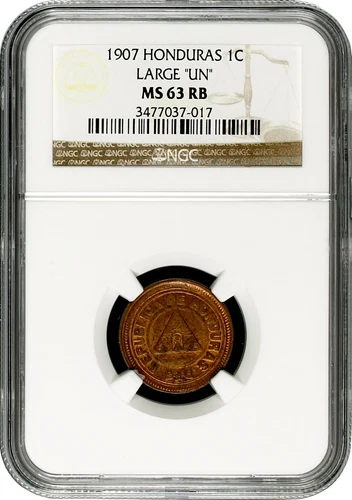 Honduras 1 centavo 1907, NGC MS63 RB, "Peso (1871 - 1930)" LARGE "UN"