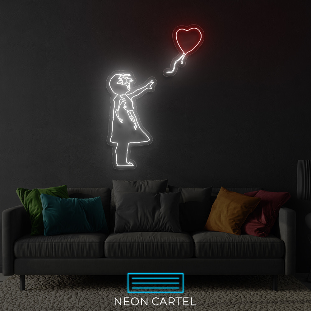 Banksy Girl with Balloon Neon Led Sign, Size 44x28" | 111x70