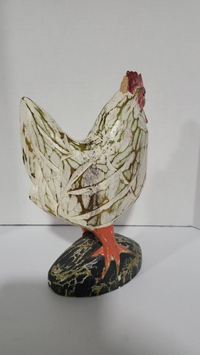 Wooden Carved Chicken Rooster Farmhouse Primitive Folk Art Distressed - Picture 3 of 21