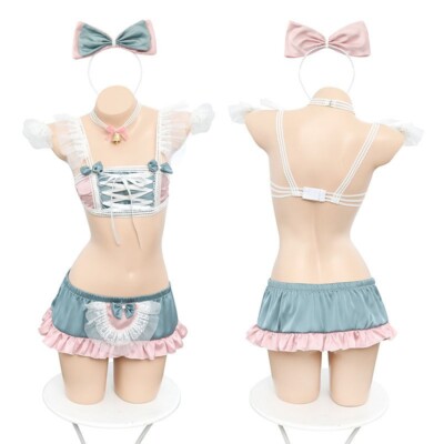 Sweet Girls Maid Apron Uniform Sleepwear Cosplay Costume Japanese Cute Nightwear