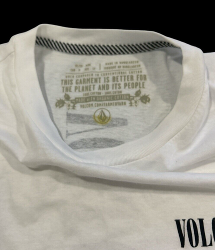 Volcom Womens Cropped T-Shirt White Long Sleeve Crew Neck Logo Stonefest Size M - Picture 4 of 9