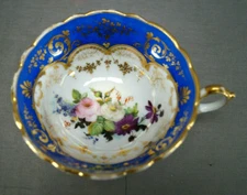 Old Paris Hand Painted Pink Rose Floral Cobalt & Gold Oversized Breakfast Cup 