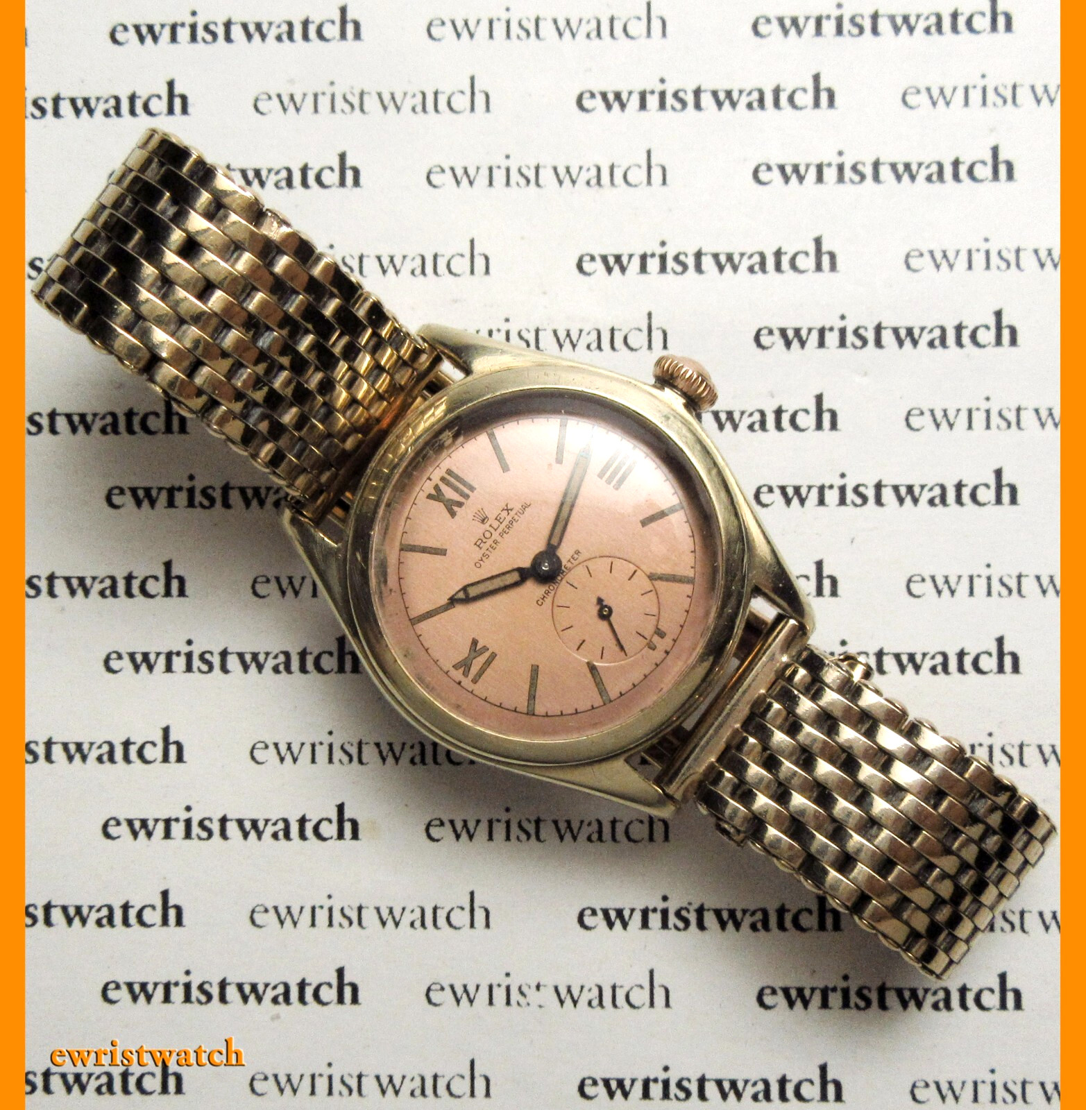 1940's Rolex Oyster Perpetual Bubbleback Solid 9K Gold Salmon Sub Second Dial image 8