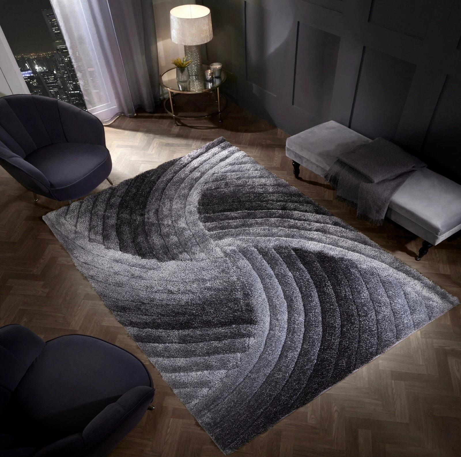 3D SWIRL Shaggy Rug SHIMMER SPARKLE Carved HEAVYWEIGHT Thick Pile GREY SILVER
Opens in a new window