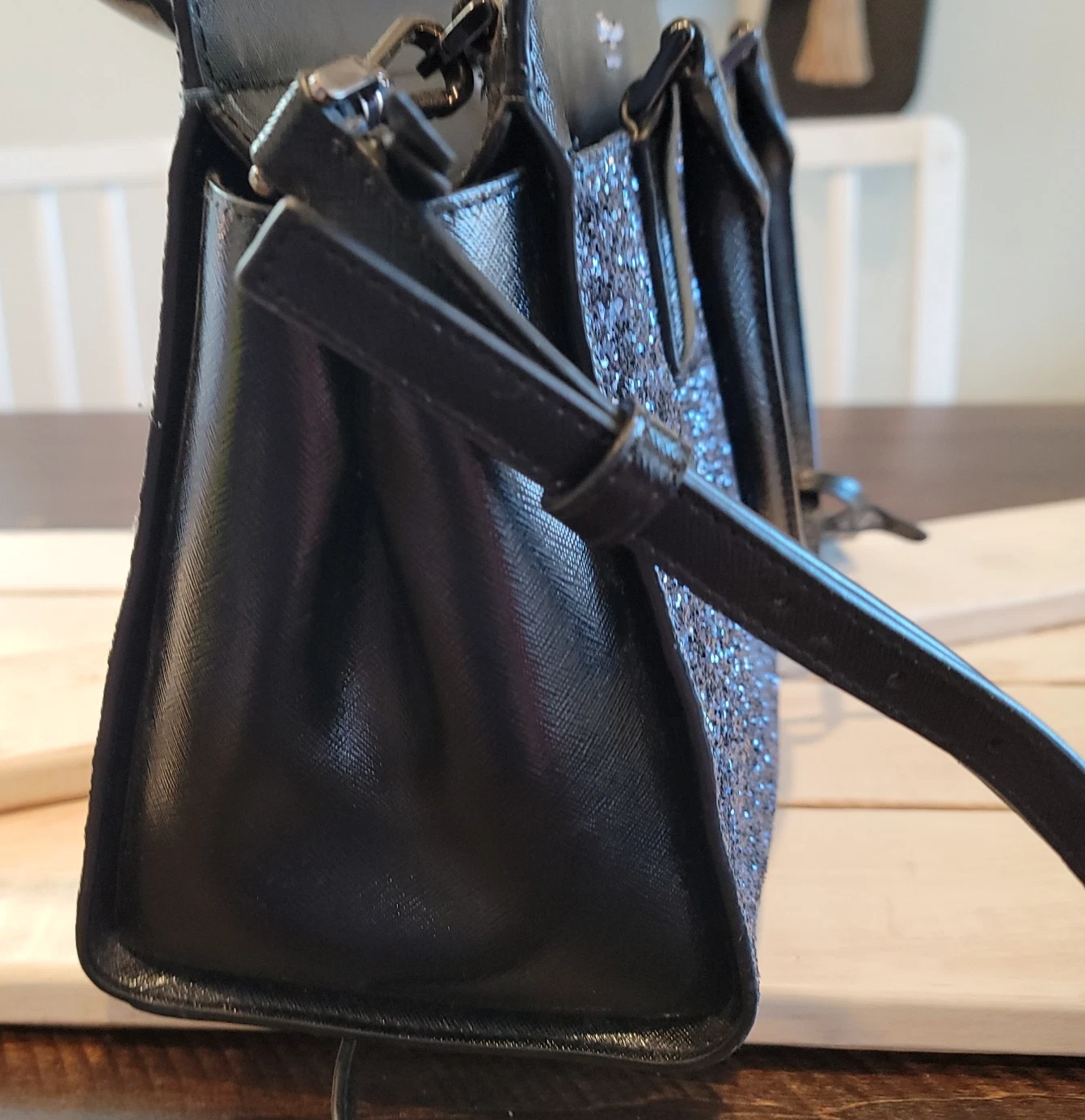 Borsa a mano Kate Spade Cameron glitter borsa a tracolla borsa in pelle nera blu navy