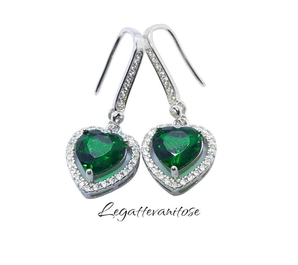 Orecchini Donna in Argento 925 zirconi bianchi  pendenti cuore. orecchini kate - Immagine 3 di 4