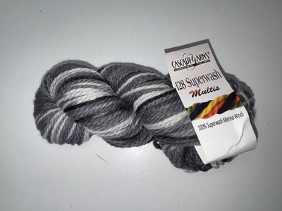 Cascade Yarns 128 Superwash Multis Yarn, Black/Grey/White, Aran weight