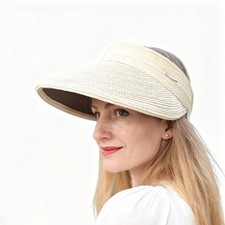 Women's Sun Hat Straw Sun Visor Hat, Wide Brim Sun Visor Hat, Natural Straw, ...