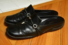 Brazil black leather slip on clogs size 9M..