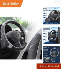 Universal Fit Microfiber Leather Steering Wheel Cover - Blackgray 14.5-15 Universal Fit Microfiber Leather Steering Wheel Cover - Blackgray 14.5-15