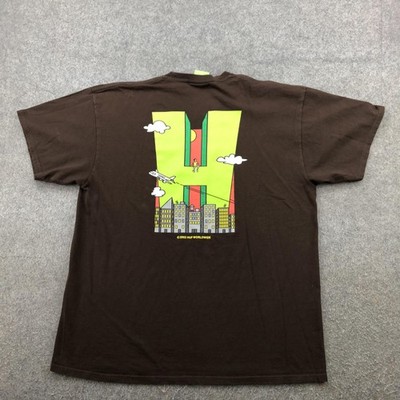 Vintage HUF Shirt Mens XL Brown City Skyline Airplane Skate Urban Streetwear