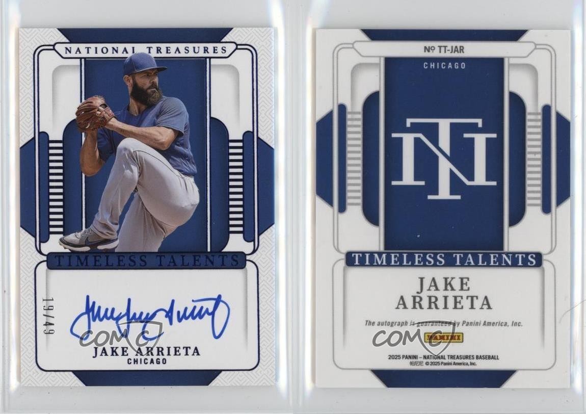 2025 Panini National Treasures Blue 19/49 Jake Arrieta #TT-JAR Auto 1ub2 view 3