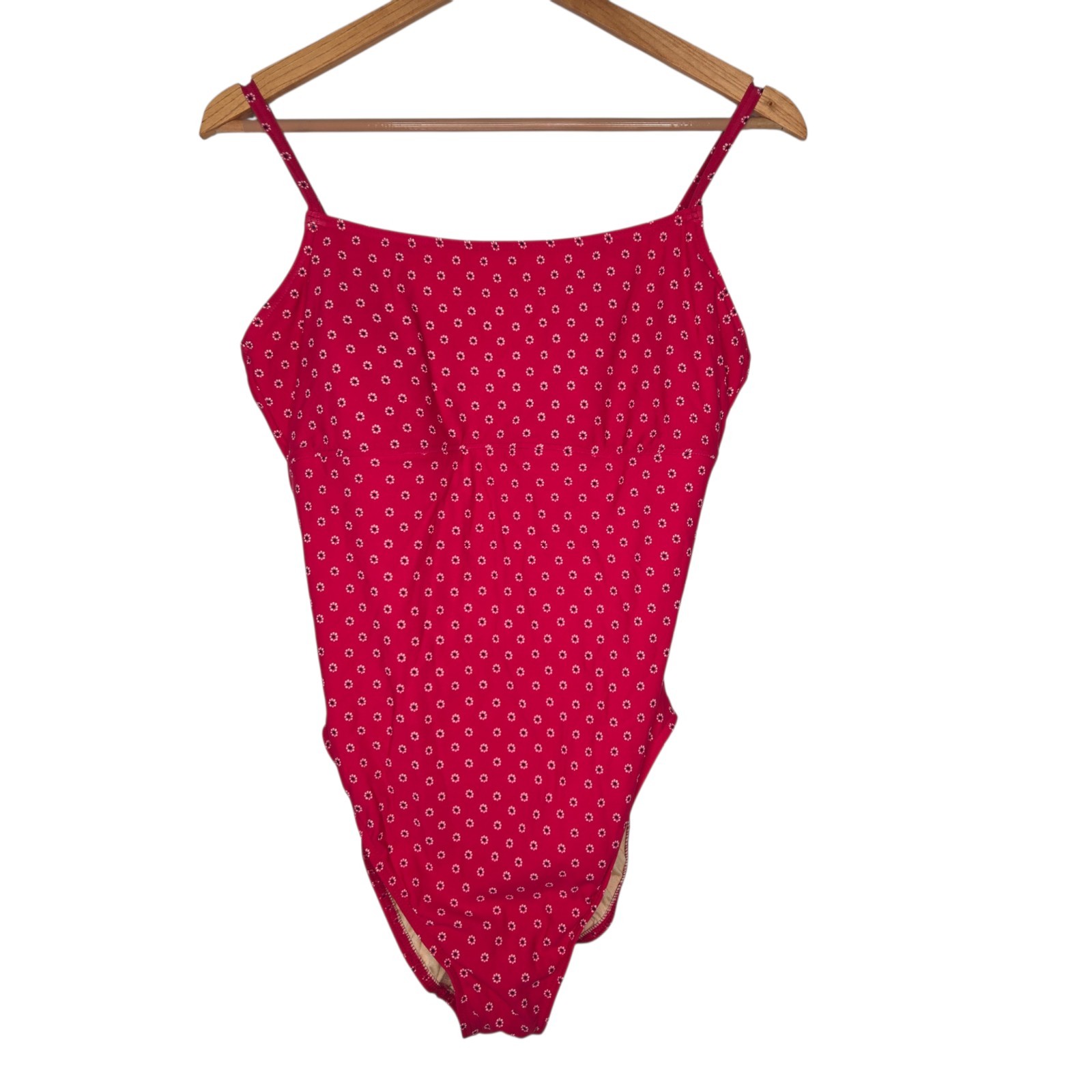 Lands End Womens Red Floral Print One Piece Swimsuit Size 18