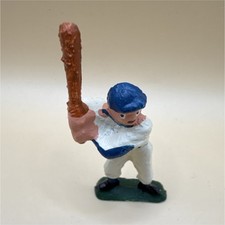 Vintage Lead Baseball Player Figure White Blue Uniform Painted Sports Toy