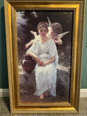 William Adolphe Bouguereau Whisperings of Love Framed Canvas Painting Signed