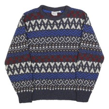 GIORGIO Donna Blu & Rosso con Motivo Maglione Lana Girocollo Cavo Maglia M Moda