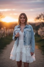 Poetisa Bride essentials Denim Jacket w Lace Crystals, Country, NWT, Swifties