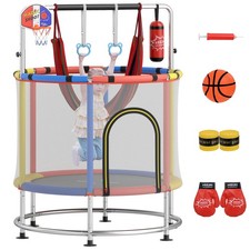 6-in-1 Kids Trampoline Combo 55" Toddler Play Activity Center w/Hammock Red