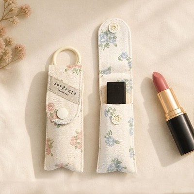 Lipstick Keychain Natural Cotton Flower Charm Cute Bag Accessory Gift