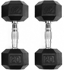 Set of 2 Hex Rubber Dumbbell with Metal Handles, Pair of 2 Heavy Dumbbells 20 L