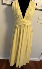 LULUS Divine Dalia Yellow Midi Dress Size Large Plunging V-Neck & Back Slit NEW