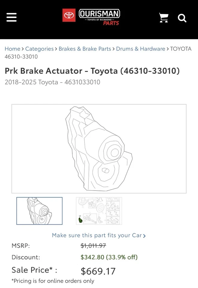 Новый оригинальный производитель Toyota/Lexus задний электронный стояночный тормоз привод отправить VIN 46310-33010 - Изображение 4 из 4