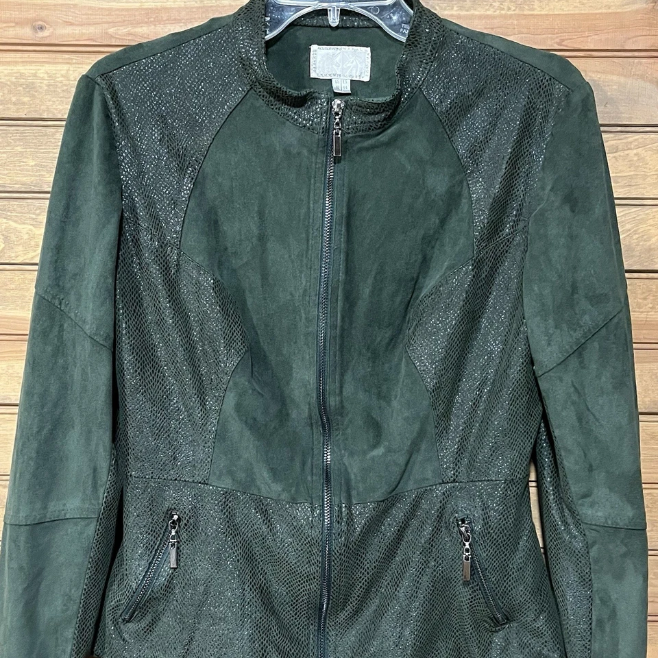 Vtg Alberto Makali Women’s Zip Fitted Jacket Green Abstract Cut Size 10 USA Boho - Image 3 of 4