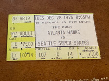 1976 Atlanta Hawks Seattle Supersonics Basketball Ticket Lou Hudson 33 points