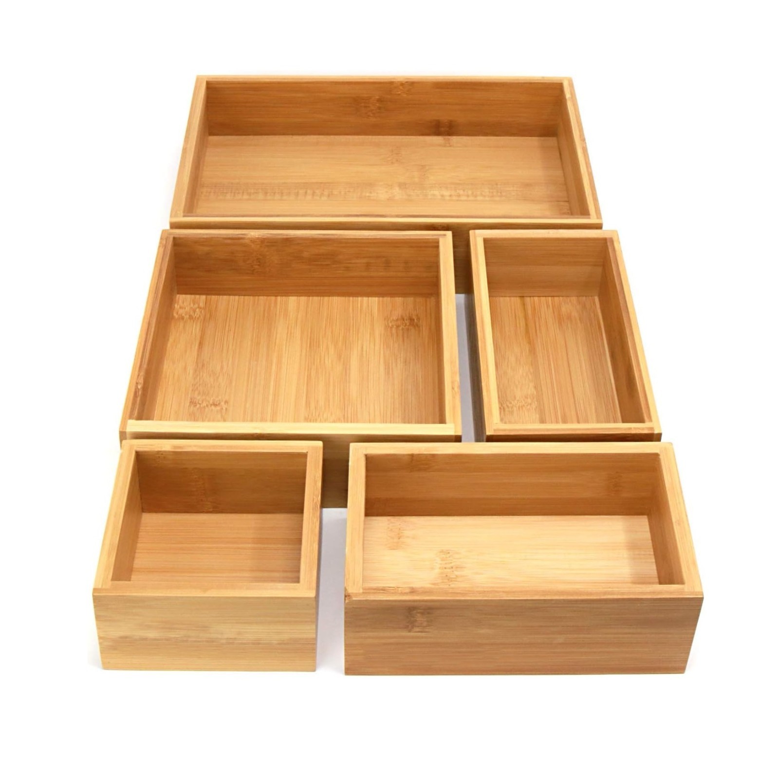 Bamboo Drawer Organiser 5 Piece Stationary Desk Draw Office Storage Trays