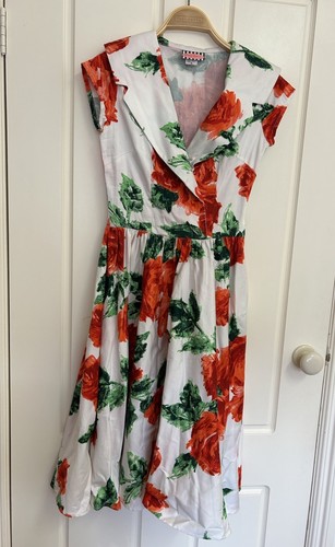 Pinup Couture Cotton Dress Size S Made in USA Flare Rockarbilly Retro Floral - Picture 16 of 21