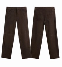 🔥Pantaloni NUOVI ZARA 100%camoscio Marrone Gamba Dritta Edizione Limitata $450; Taglia:30