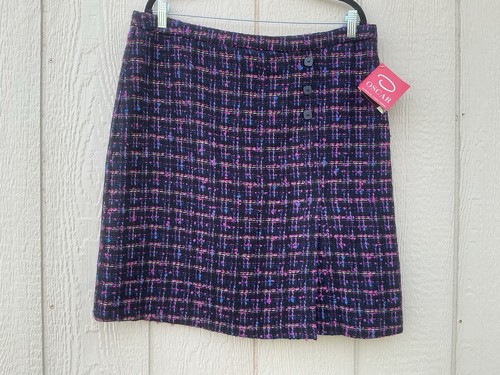 NWT Oscar De La Renta Pink Black Tweed Plaid Pencil Skirt Women's Size 16