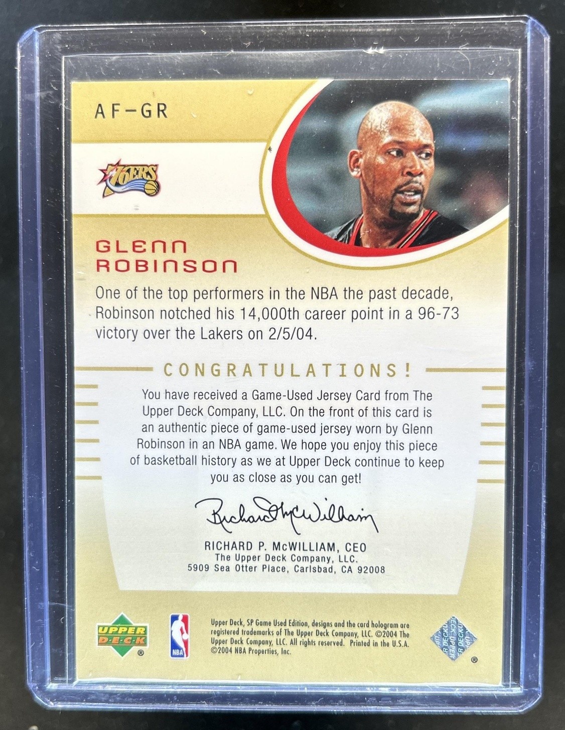 2004-05 SP Game Used Glenn Robinson Authentic Fabrics Jersey #AF-GR 76ers view 2