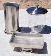 Bathroom Counter Organizers Silver Soap Dish, Container and Toothbrush Holder