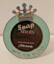 2.5 X 2.5 Jeweled Princes Mini Silver Green And Blue Picture Photo Frame