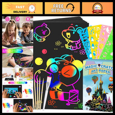 Scratch Art Set for Kids - 60 Pcs Magic Black Scratch Off Crafts, Colorful Drawi
