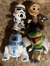 4 Plush Figure Lot Star Wars Obi-Wan R2D2 Disney Boba Fett Storm Trooper