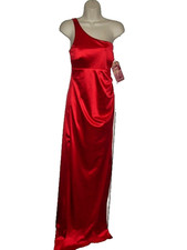 NWT $129 Emerald Sundae Womens Red Satin Long Evening Dress Gown Juniors M