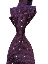  280 NWT TOM FORD Plum w/ White polka dots men  s 3.4" KNIT silk neck Tie Italy